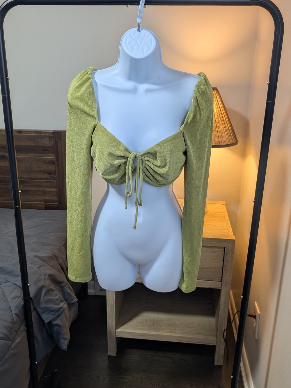 Princess Polly Olive Green Ruched Tie-Front Long Sleeve Crop Top
